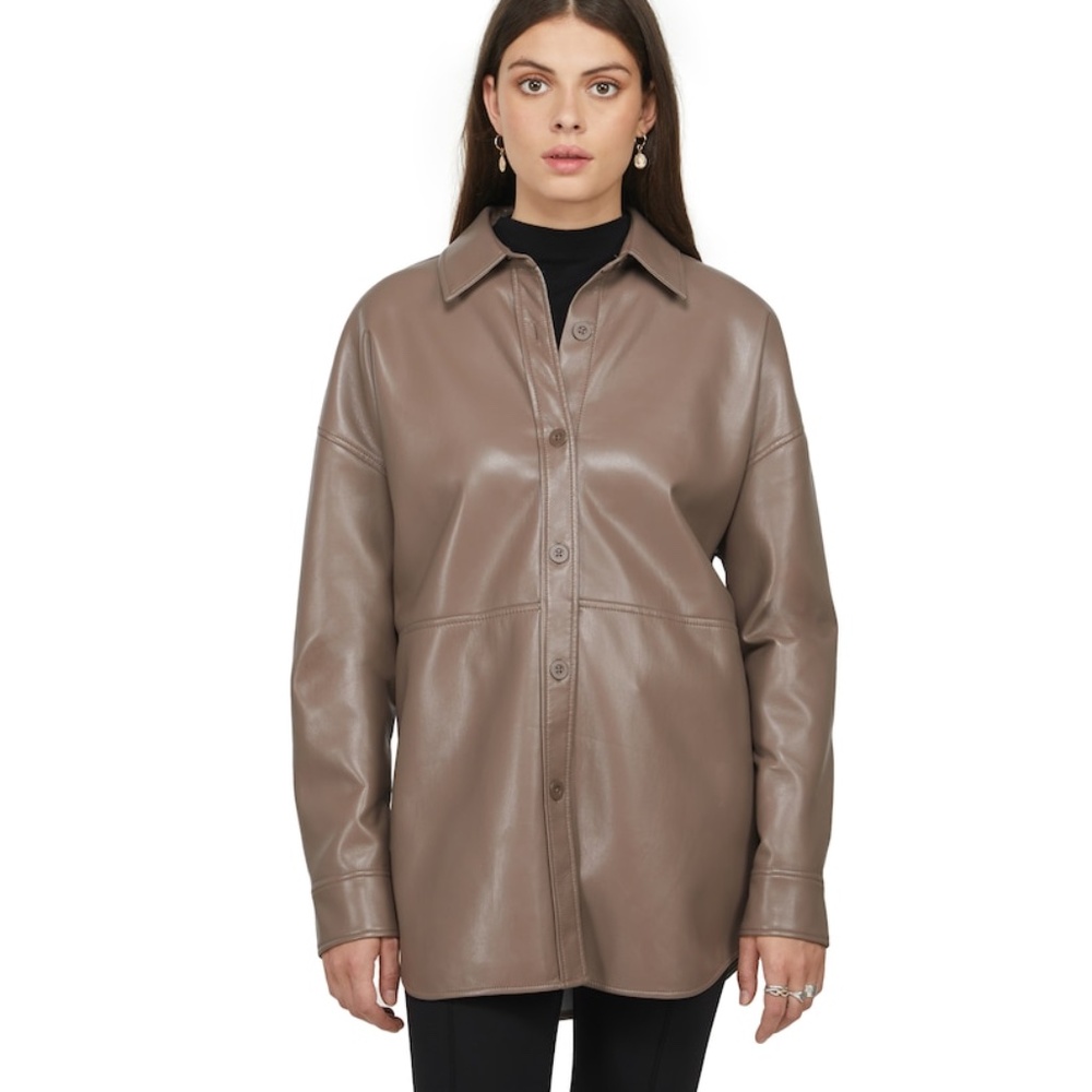 RD STYLE Leather Shirt Jacket in Taupe│Size Small *NWT*
